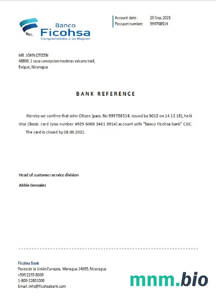 Przykład odniesienia do zamknięcia Nikaragui Ficohsa w formatach Word i PDF